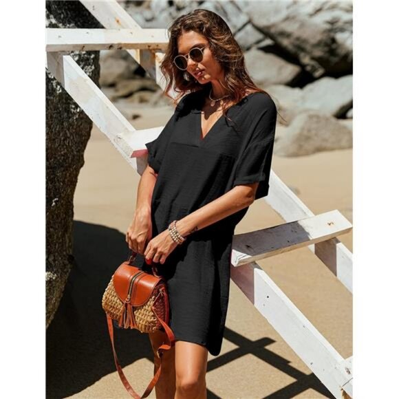 Women's Swimsuit Coverups Beach Cover Up A-line Bathing Suit Cover Up Dress - Picture 5 of 7